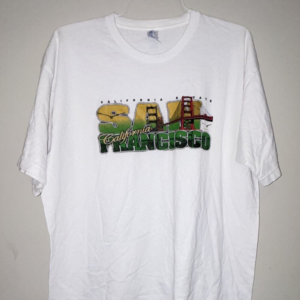 USA Men's XL White Cotton SF San Francisco Graphic Crew Neck Short Sleeve Tee